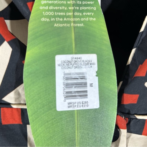 FARM RIO COCONUT GROVE MAXI DRESS WITH PUFF SLEEVES MEDIUM NWT BLACK COMBO - Picture 8 of 11